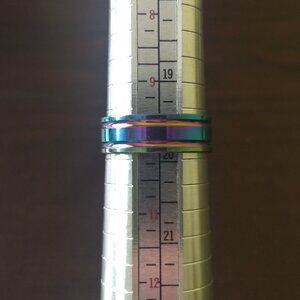 Stainless Steel Ring Rainbow Ribbed Top Bottom Size 10 Classic Modern Minimalist